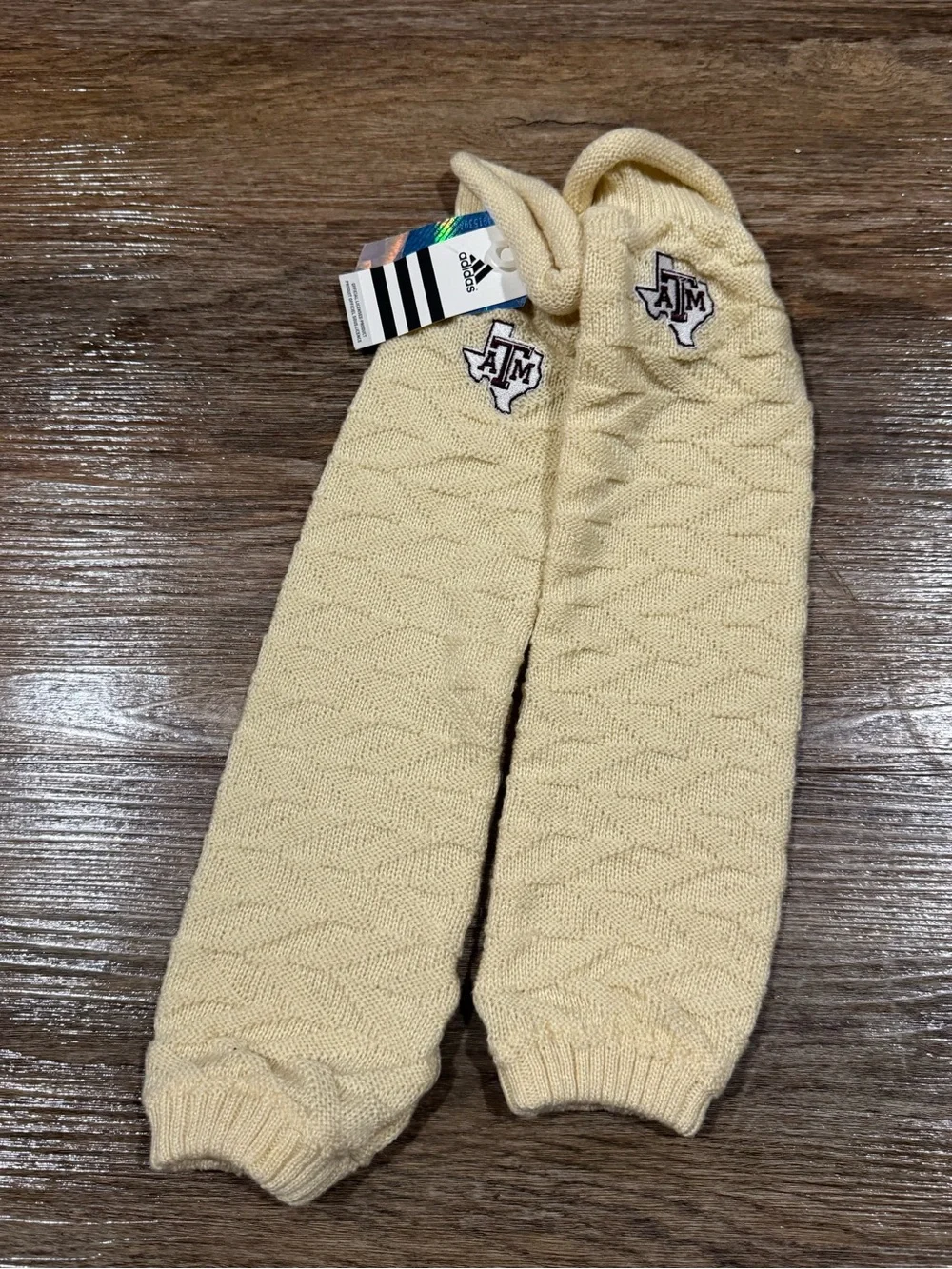 adidas Cream Cable-Knit Leg Warmers with Texas A&M Patch
